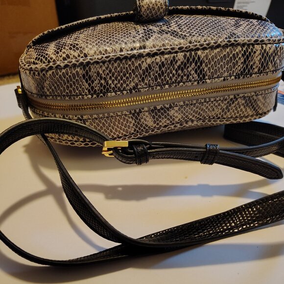 Genuine Leather Reptile Skin Print Gili Crossbody Squared Handbag Bag Purse - Picture 10 of 12